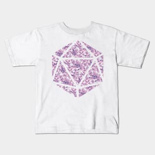 Pink and Blue Gradient Rose Vintage Pattern Silhouette D20 - Subtle Dungeons and Dragons Design Kids T-Shirt